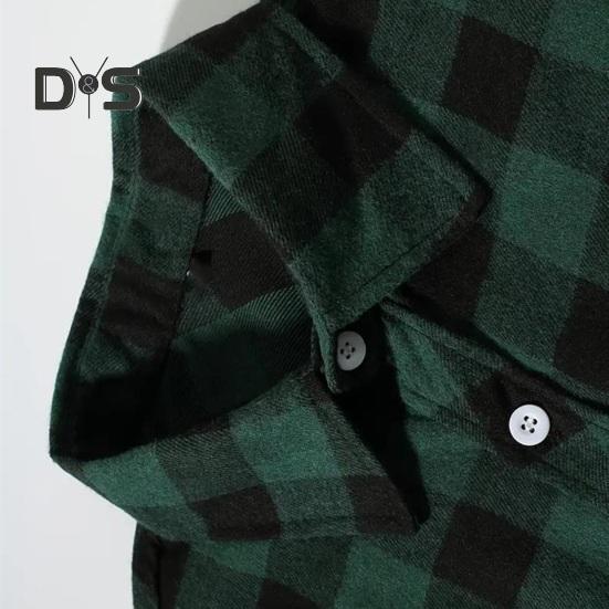 Fall Winter Men Shirt Coat Plaid Print Long Sleeves Chest Pocket Turn-down Collar Single-breasted Loose Contrast Color Jacket