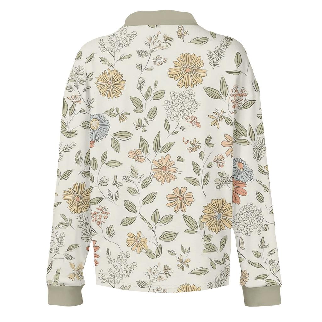 Women's Retro Street Lazy V,neck Long Sleeve Button Floral Print Pullover Top