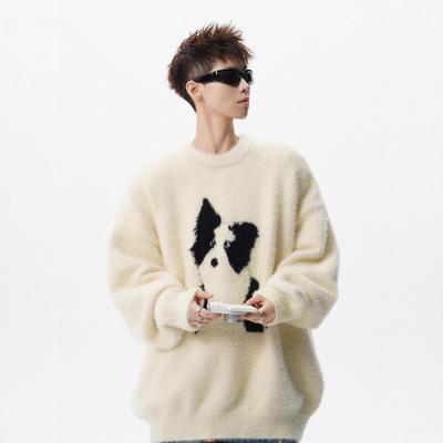 Men's Winter Cartoon Puppy Mink Velvet Pullover - Casual Round Neck Knitwear for Couples