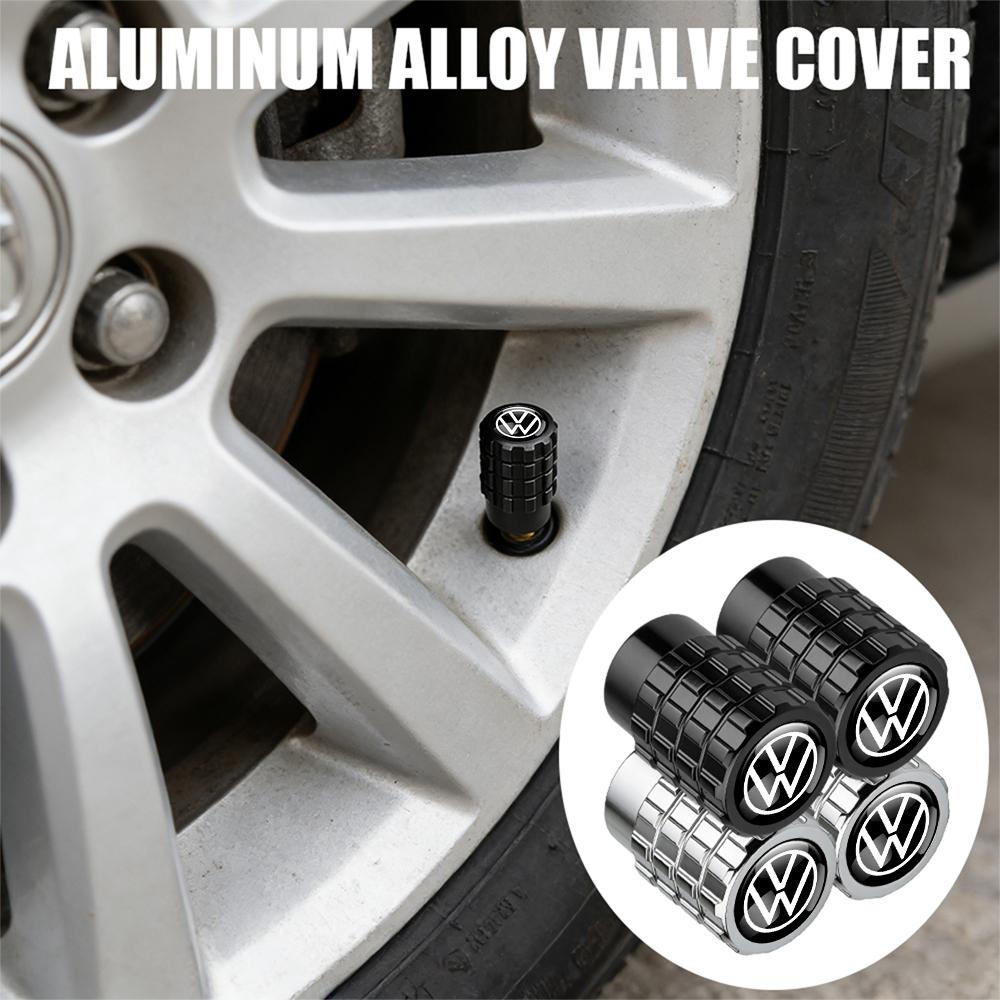 4PCS Aluminum Car Wheel Tire Valve Cover Auto Accessories For Volkswagen Polo Sharan Golf Scirocco Touran Touareg Tcross Tiguan