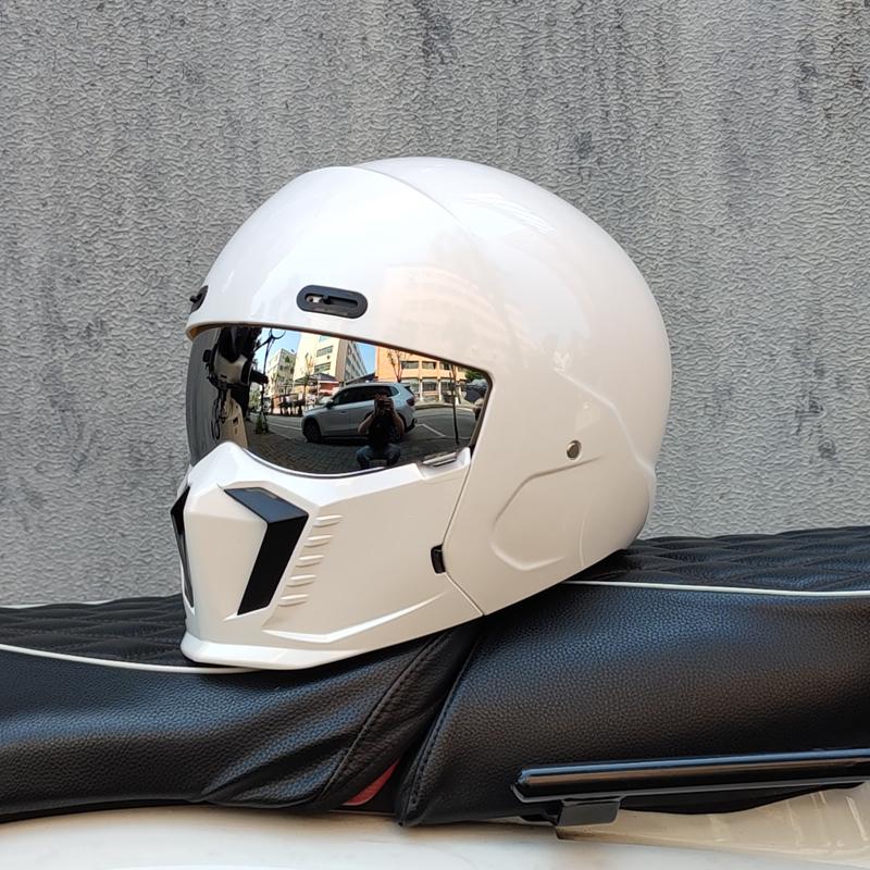 ORZ Retro Cruising Motorcycle Helmet Black Warrior Style Multi Functional Combination Full Helmet ABS Material GB-7