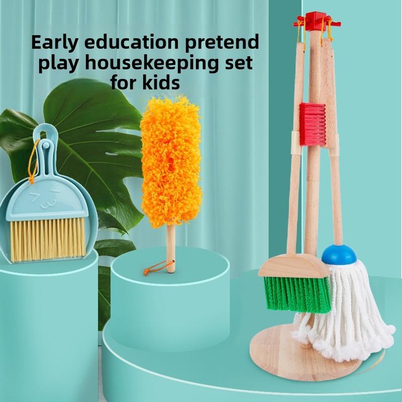 Wooden Cleaning Toy Set For Kids With Childrens Playhouse Role Play Fun