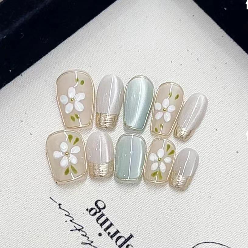 Pure Hand-made Phototherapy Wear Nail Tablets Changdao Iced Tea Wear Nail Finished Product Reusable Nail Patches