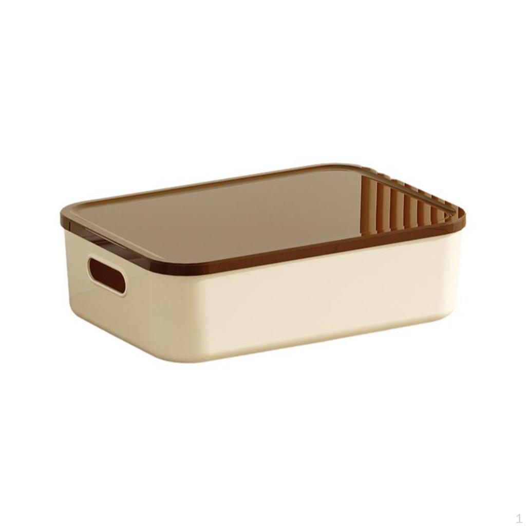 Rectangular Storage Box Desktop Organizer with Lid, MultiFunctional Bin 1pc 24.3x17.2x10.3cm Cream