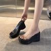 New Fashionable Outer Wear Thick-soled Wedge Sandals Waterproof Table Women's Shoes Transparent Sexy High-heeled Cool Slippers