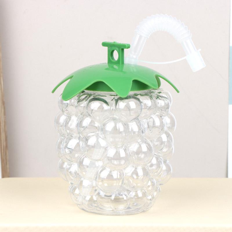 Bottiglia d'Acqua in Plastica a Forma di Uva con Cannuccia Carina Portatile Design Frutta Tazza Estate Spiaggia Festa in Piscina Bicchieri da Bere con Cannuccia
