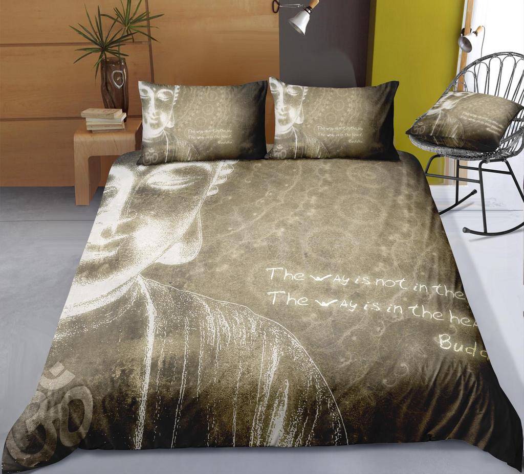 Buddha Creative Printing Bedding Set Personalized Design Quilt Cover and Pillowcase Full-size Microfiber Comfortable Home Decoration
