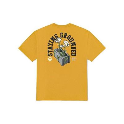 Vans Floral Letter Print Loose Round Neck Short Sleeve T-Shirt Unisex Tops Brown VN00090HG4O