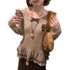 Women's Japanese Polka Dot Ruffle Lace Collar Pullover for Autumn/Winter - New Slim-Fit Versatile Top