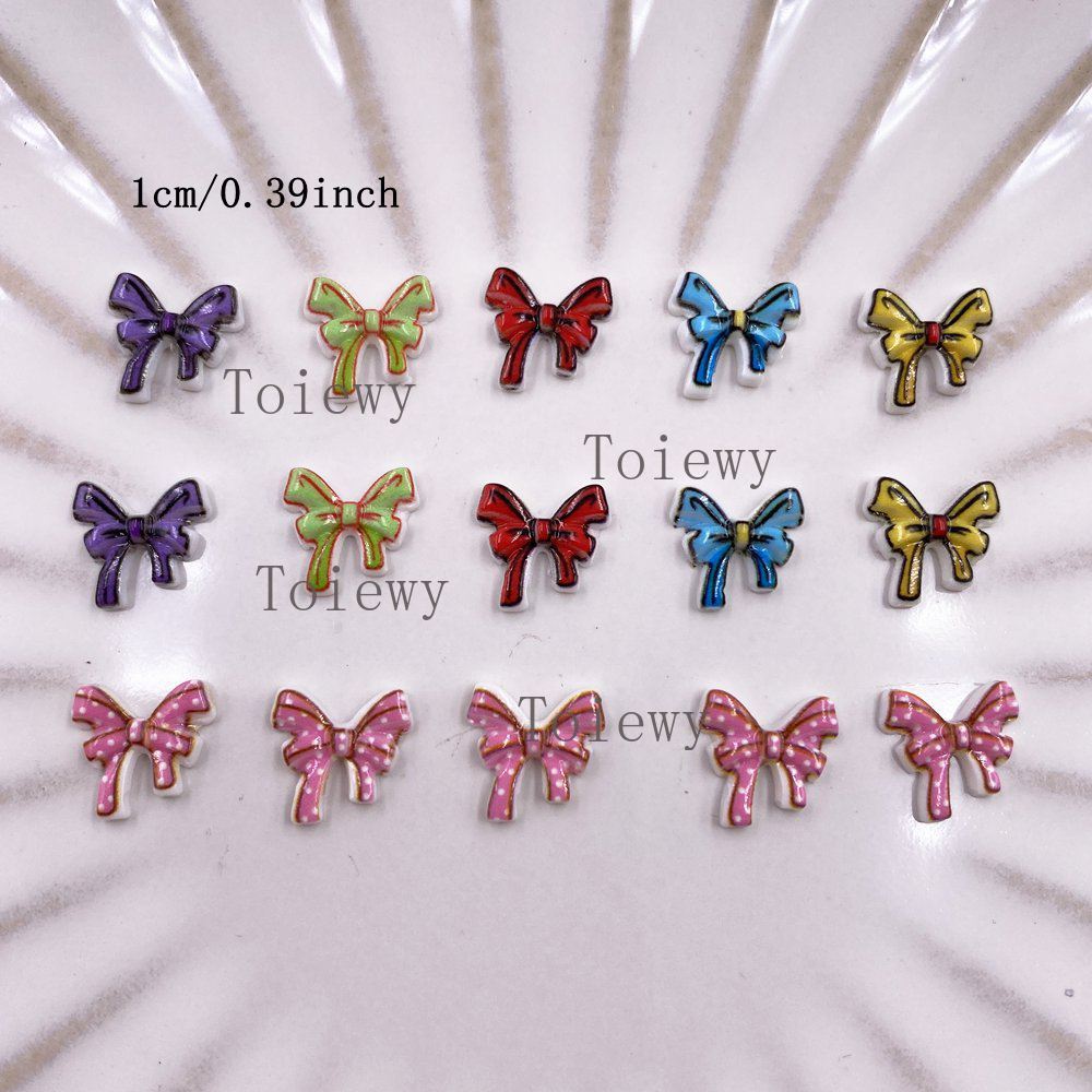 50PCS 10mm Mixed Resin Colorful Mini Kawaii Manga Bowknot Flat back Rhinestone DIY Wedding Nail Art Applique Crafts Accessories