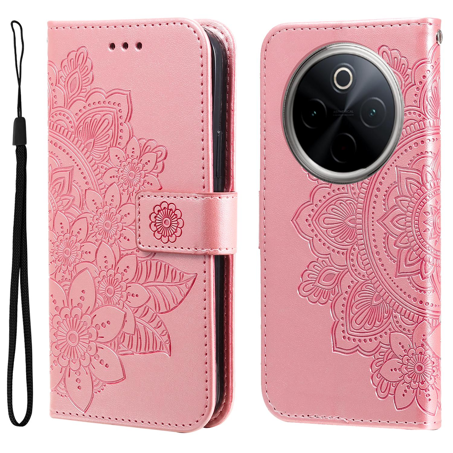 

For vivo Y300 Pro 5G Case Floral Pattern PU Leather Wallet Stand Phone Cover Pink