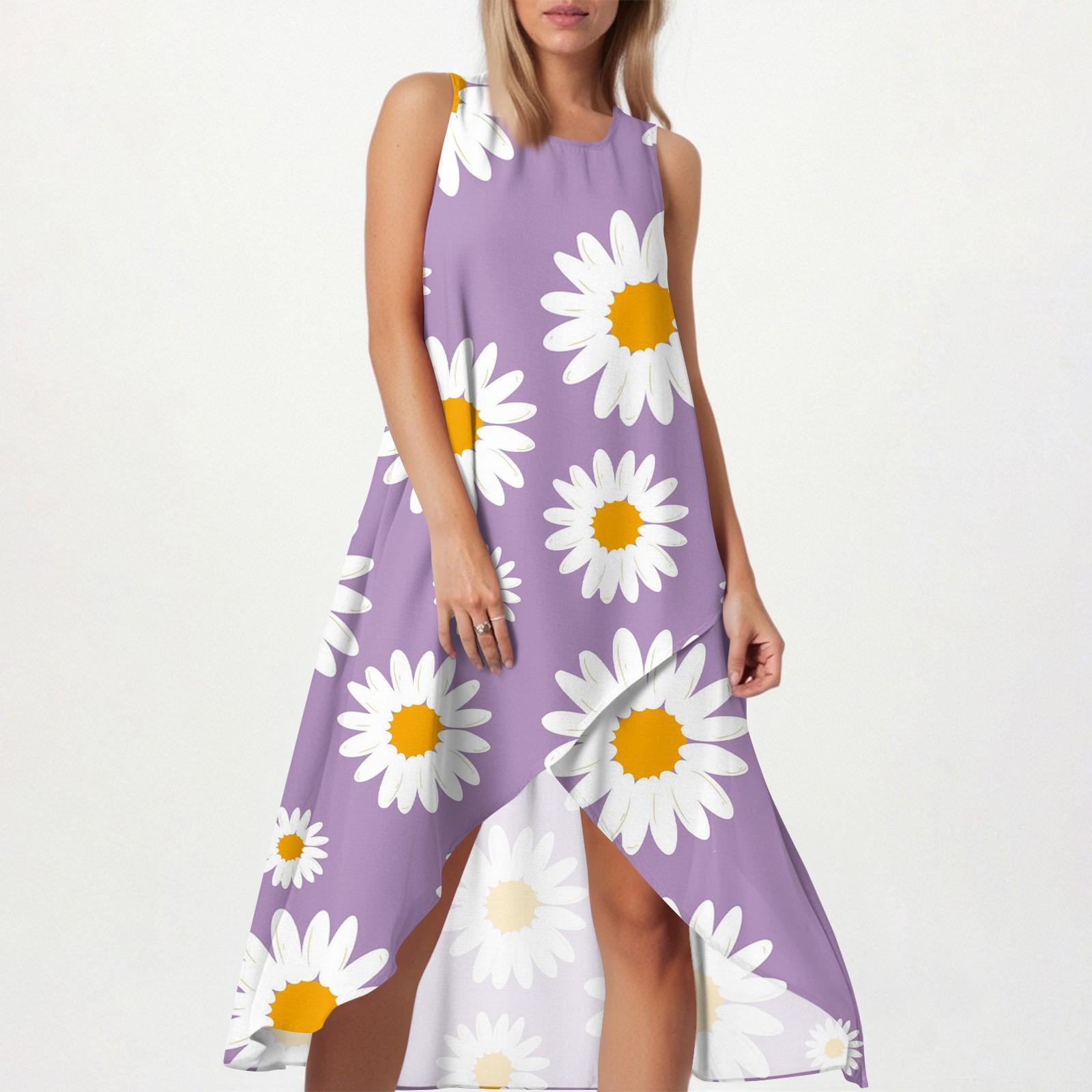 

Женское свободное повседневное модное платье с квадратным круглым вырезом, однотонное, пляжная юбка с разрезом сбоку, без рукавов, юбка из хлопка и льна M фиолетовый