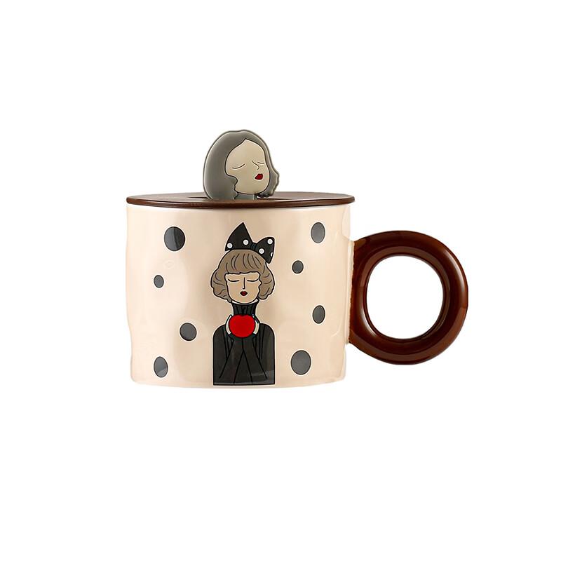 SHZH-MKB04 Apple Girl Ceramic Mug with Lid and Spoon, 400ml
