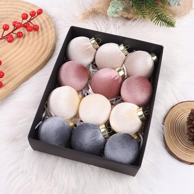 12pcs/SET 6cm Velvet Christmas Balls Set Plastic Festival Christmas Flocking Balls Pendant Red Green Velvet