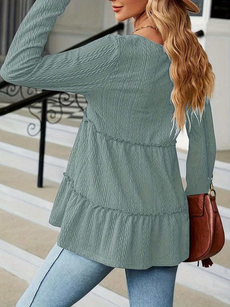 V-neck Long Sleeve Solid Color Patchwork T-shirt for Autumn/Winter 2025