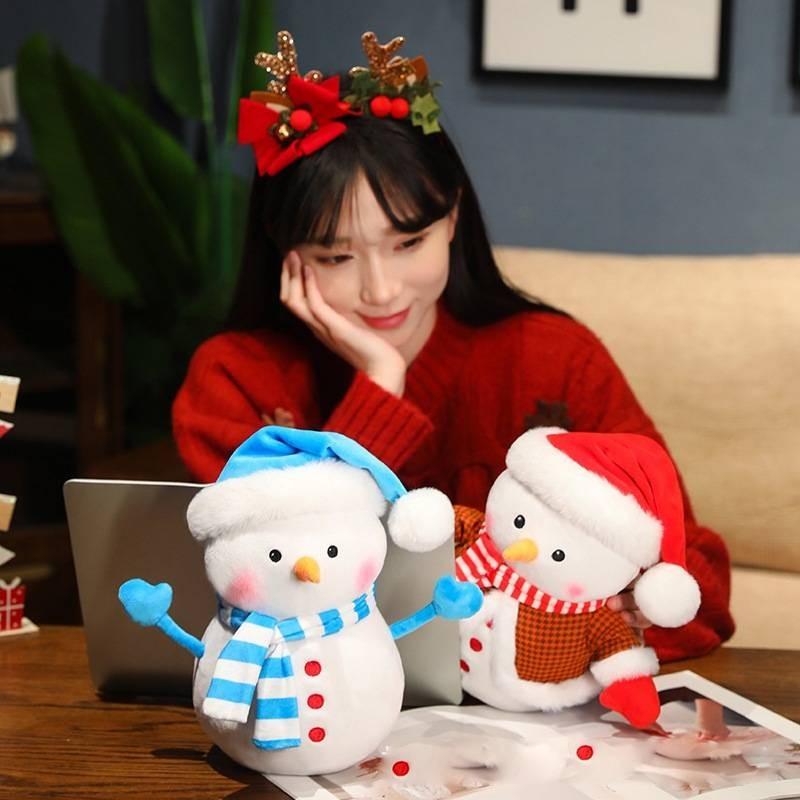 Adorable Plush Snowman Doll For Bedroom Decor Soft Stuffed Toy For Kids Christmas Gift