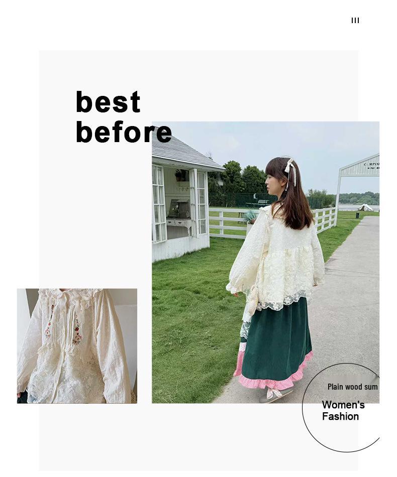 Japanischer Niedlicher Waldstil Spitze Puppenkragen Stickerei Strickjacke Hemd
