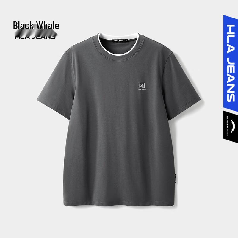 Men s HLA Black Whale Faux Two-Piece Round Neck T-Shirt S