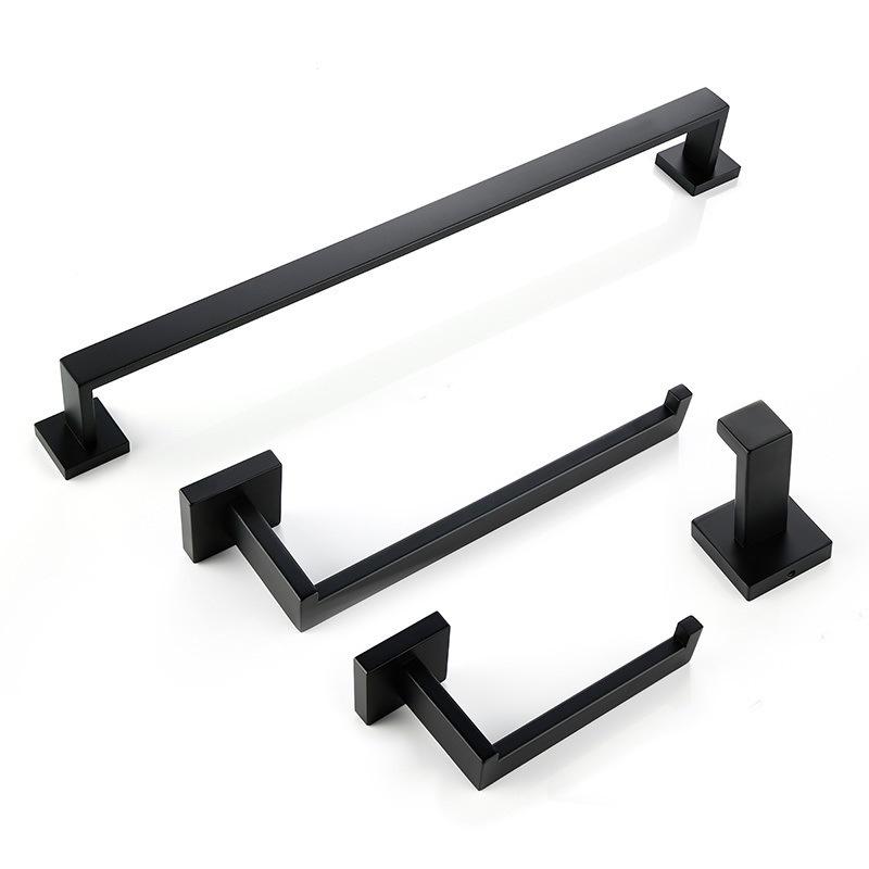 Towel Hanger Wall Mounted 30-50 CM Towel Rack Bathroom Aluminum Black Towel Bar Rail Matte Black Towel Holder with Sticker