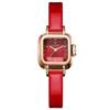 Women's Square Wristwatch, Small, Stylish, Waterproof, Leather Strap, Simple, Cute, Casual, Red, Perfect Gift for High School Students