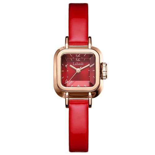 

Women s Square Wristwatch, Small, Stylish, Waterproof, Leather Strap, Simple, Cute, Casual, Red, Perfect Gift for High School Students