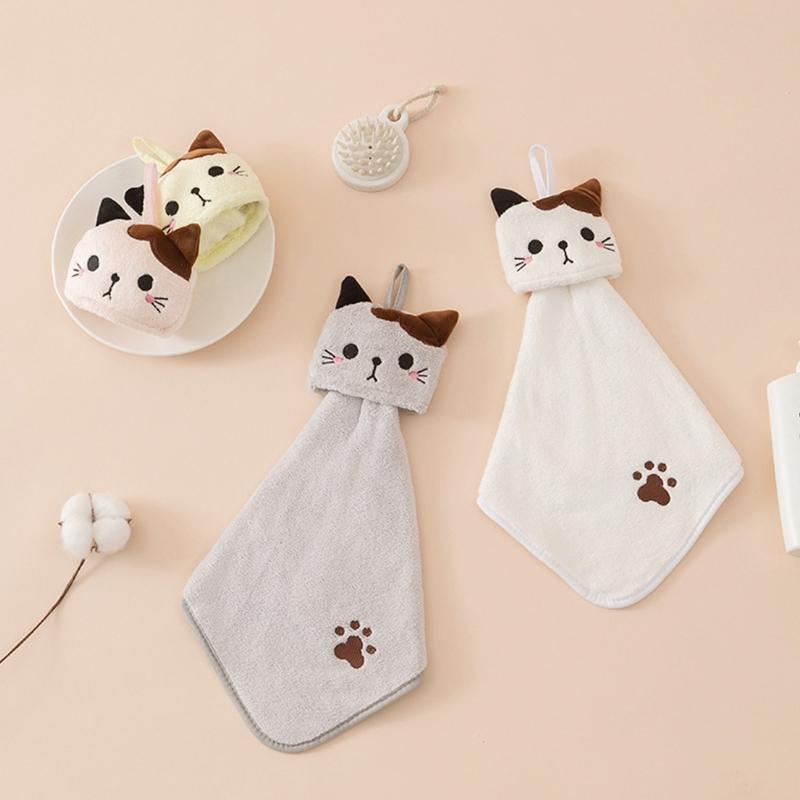 Hanging Hand Towel For Home Use Cartoon Coral Fleece High Absorbency And Softness Hangable Towel Convenient