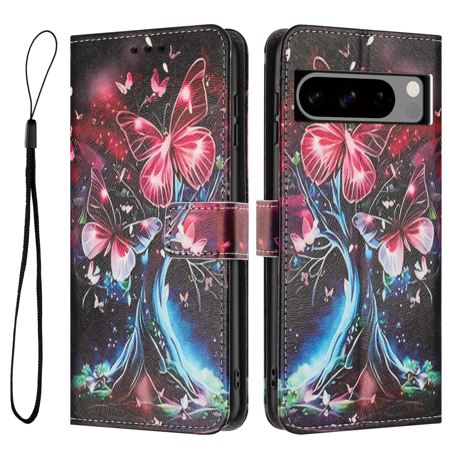 

YX-2501 For Google Pixel 8 Pro Case Pattern Printing PU Leather Wallet Phone Cover with Lanyard Butterfly Tree