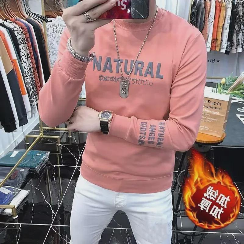 High-End Men's European Sweatshirt: Trendy, Long-Sleeved, Plus Velvet, Spring/Autumn, Thickened Winter Top