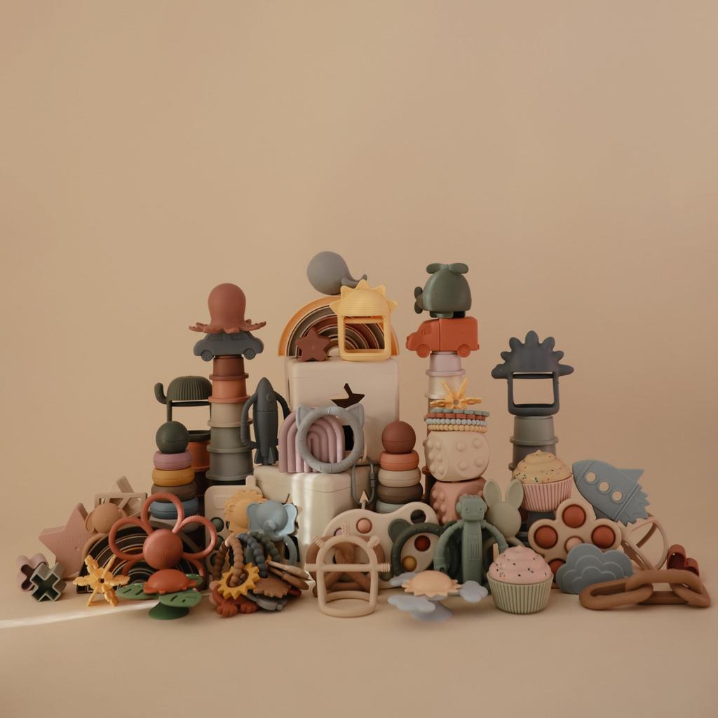 Mushie Dino Teething Silicone Teething Ring First Educational Baby Gift Ring, Toy, Stylish, BPA-Free, Toy, Toy,