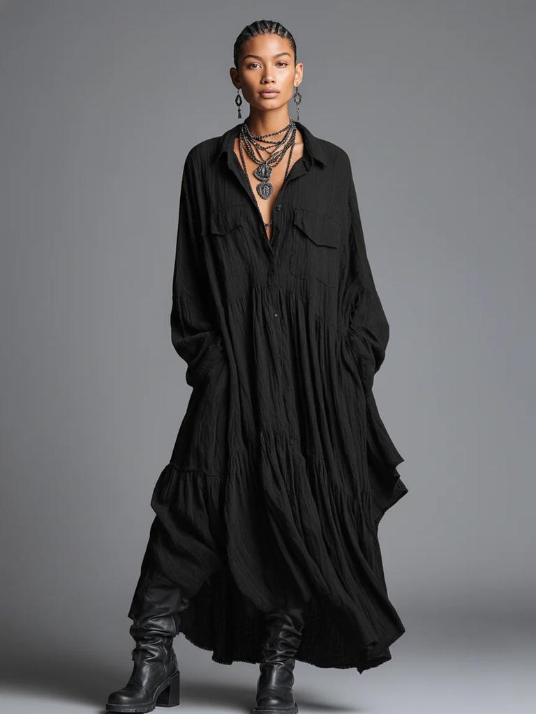 Loose Ruffled Long Sleeve Shirt Dress Women Spring Fashion Temperament Long Dress Vintage Style