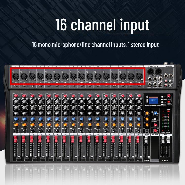 16-Channel Professional Karaoke Mixer with USB, Bluetooth, and Reverberation Effects for Stage Performance Monitoring