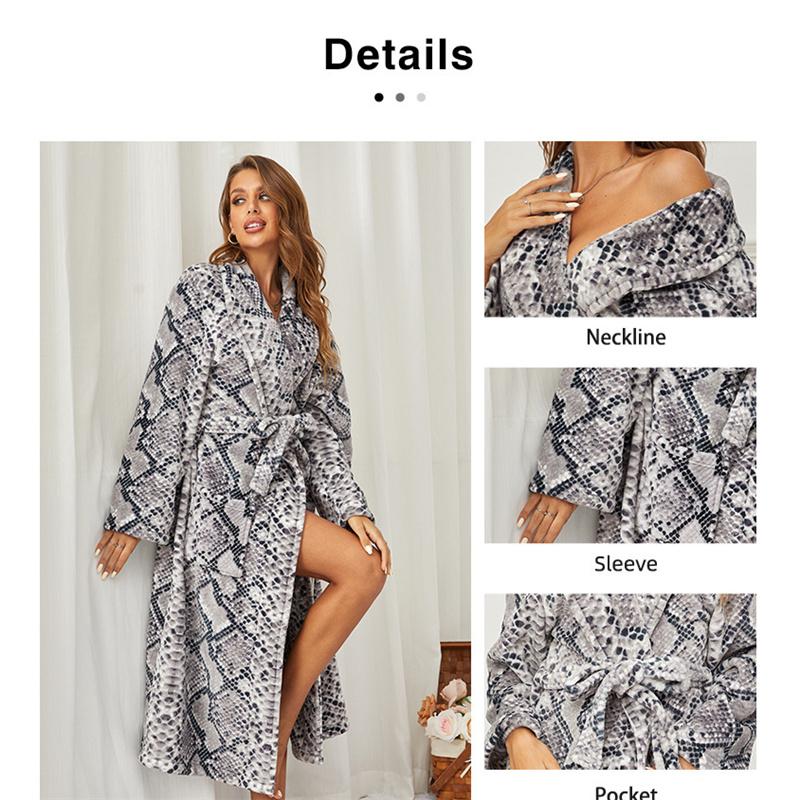 Autumn Winter Lapel Extended Printed Bathrobe Pajamas Nightgown Casual Flannel Nightgown Womens Wear Clothing