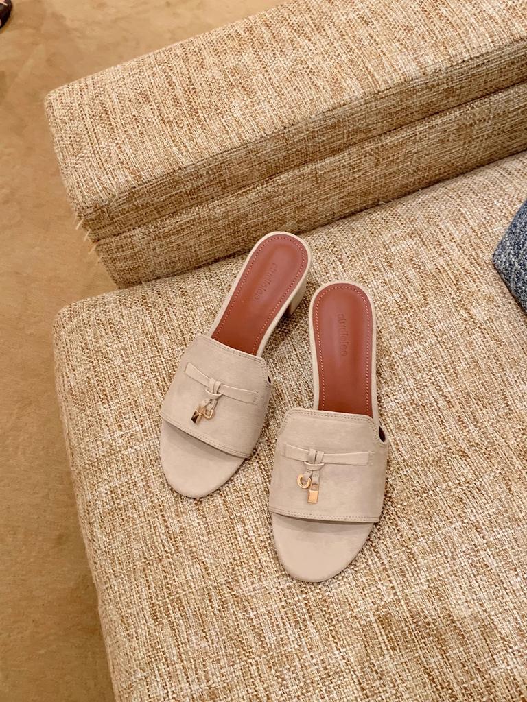 Sheepskin version~ Old Money Merry Su Lock with thick heels and cool slippers for women