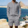 Mens American Style Casual Loose Long Sleeve Shirt And Shorts Set