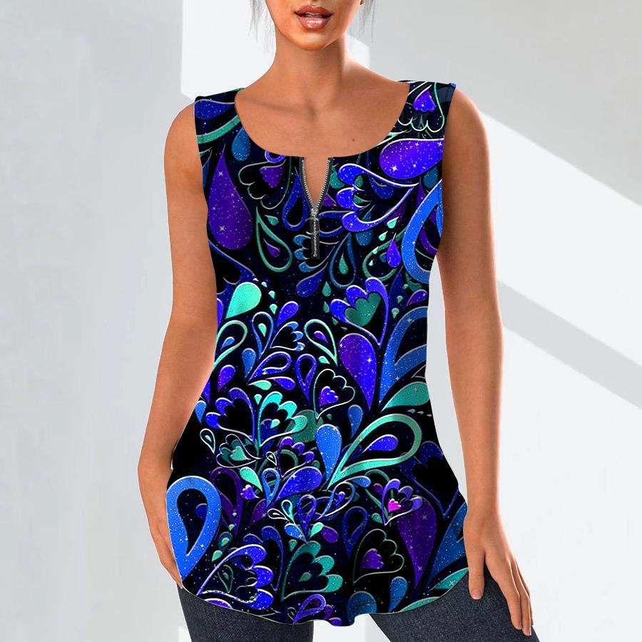 Dámská móda Košile s výstřihem do V Ležérní topy Tričko Dámské 3D retro vzor potisk Vesta Halenka velké velikosti bez rukávů Tílka