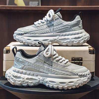 Herrenschuhe Modetrend Mesh Atmungsaktiv Dicke Sohle Schuhe Outdoor Rutschfest Bequeme Sneaker Freizeit Laufschuhe Weiße Schuhe
