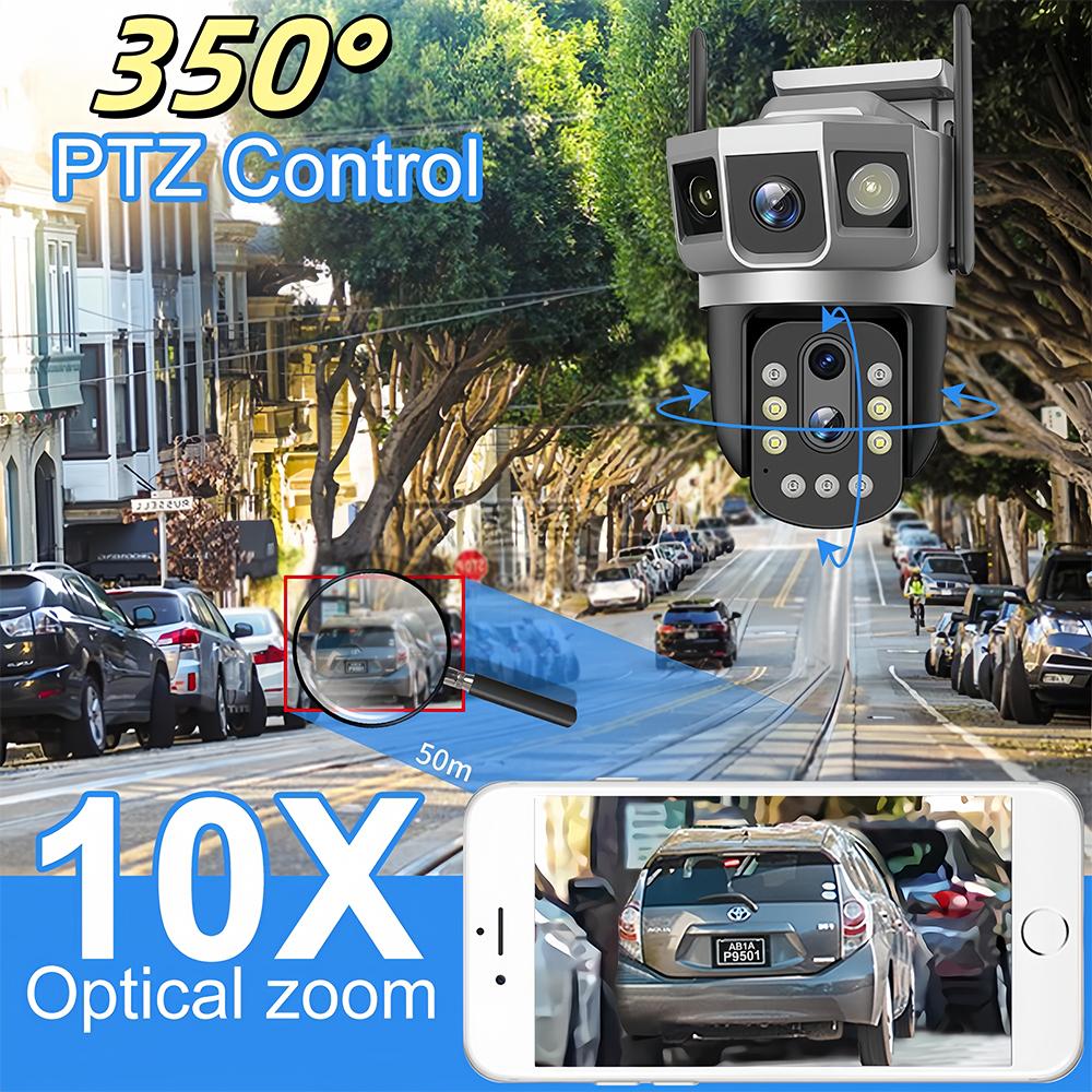 4G SIM Card 6K12MP 10x Zoom HD Surveillance Triple Screen Camera Smart Security Protection PTZ IP Motion Detection CCTV