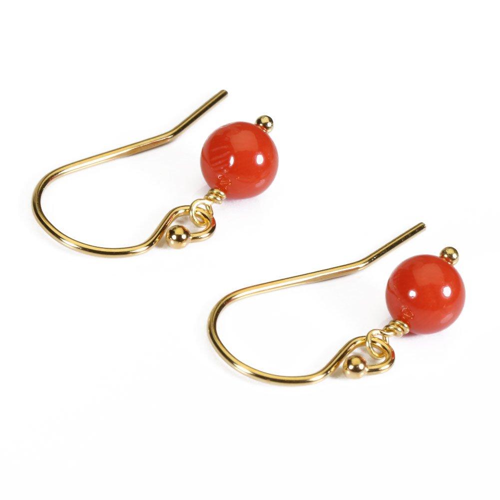 Mediterranean Coral Earrings Round Ball Hook Gold Filled Undyed