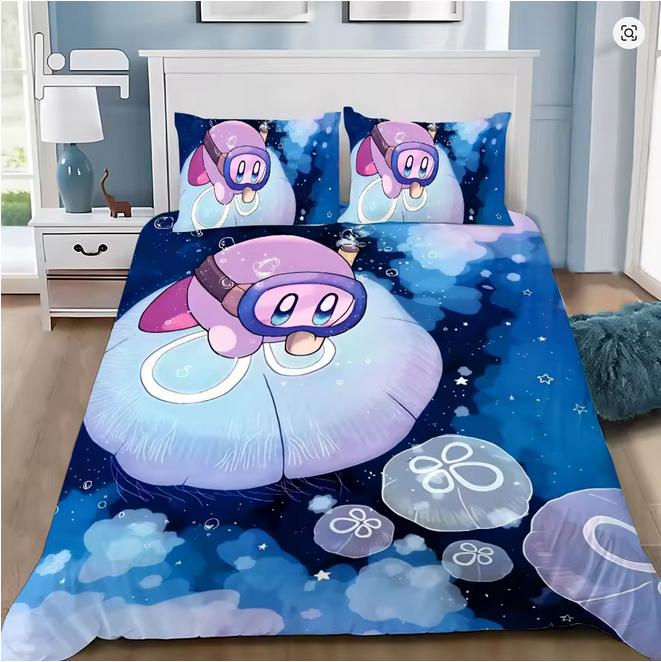 Boys Girls Kirby 3D Duvet Cover Pillowcases Single Double Queen Bedding Set Gift