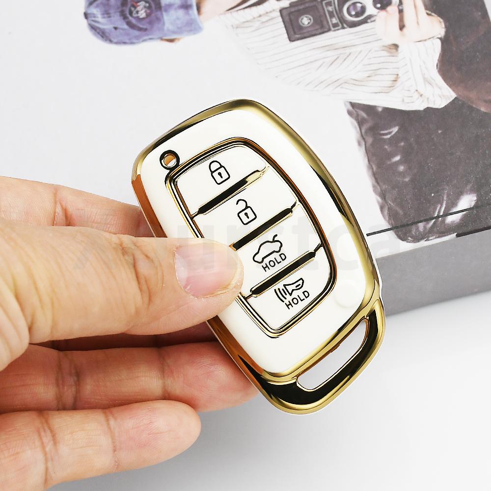 SKCW6 Gold Edge TPU Keyless Shell Fob Car Key Case Cover For Hyundai Elantra Creta Ix35 Ix45 I10 I30 I40 Tucson Santa Fe Rena Sonata