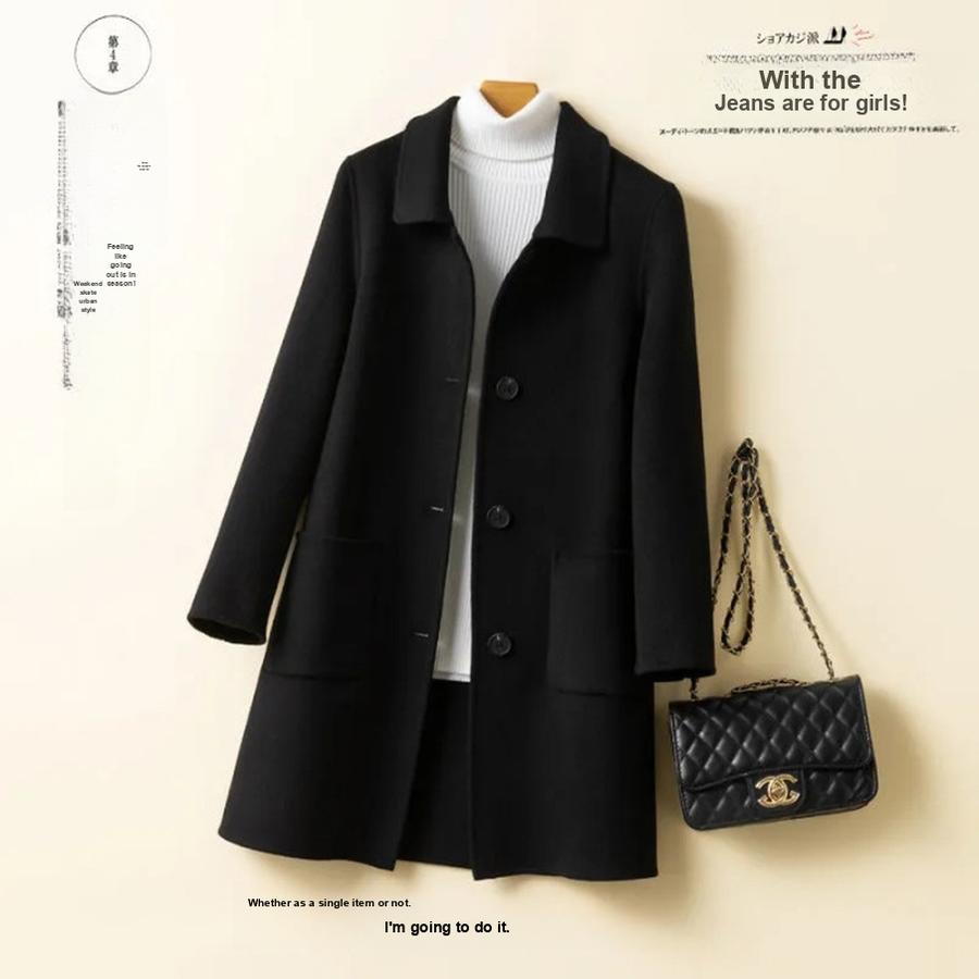 

Style Wool Coat for Women Autumn Winter Korean Style Camel Color Loose Fit 2XL чорний