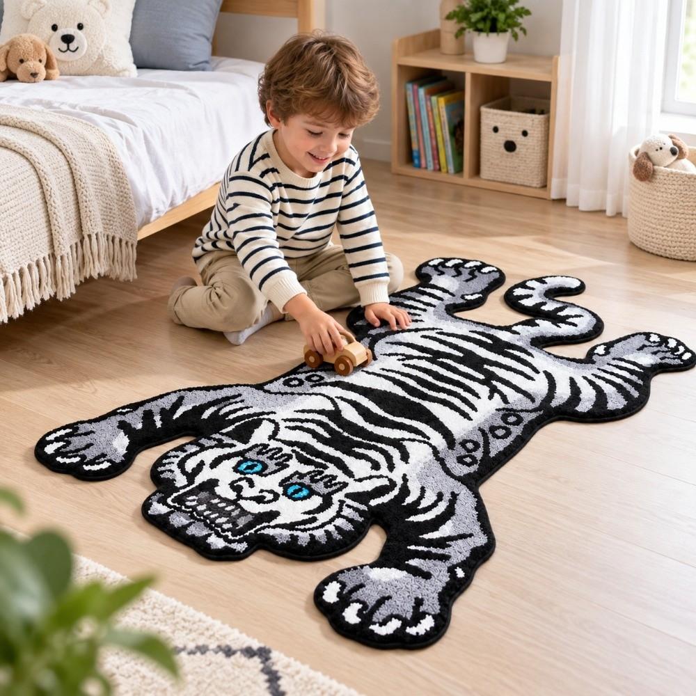2D Tiger Area Rug Non-Slip Cartoon Carpet Soft Home Decor Carpet  Living Rooms