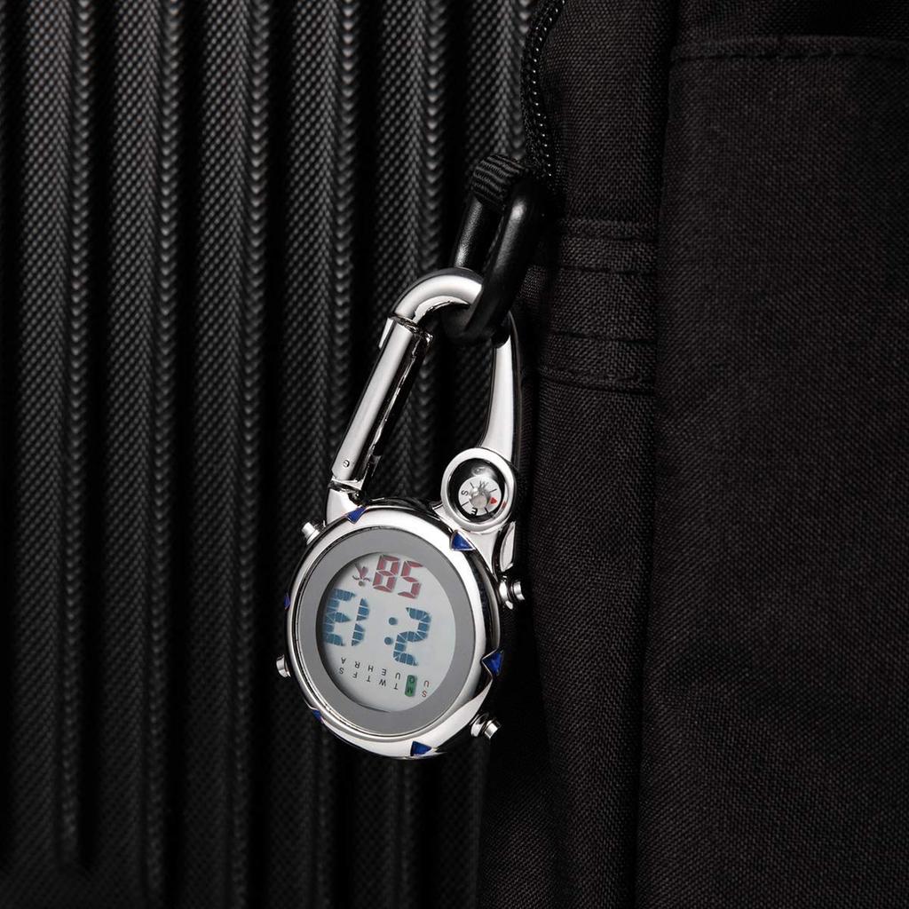 JEWELRYWE Pocket Watch Nurse Watch Digital Display Carabiner Watch Clock Keychain Unisex Simple Bag Pocket (Black)