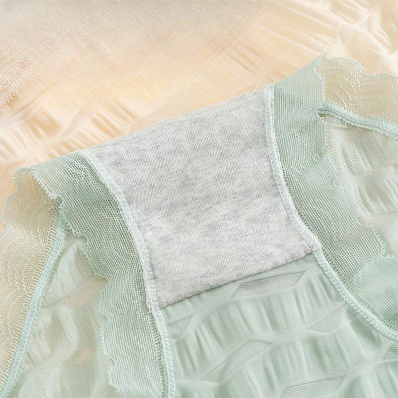 Ice Gauze Girls' Underwear with No Trace Breathable Waist Briefs Wrapped Buttocks Pure Cotton Crotch Lace Women's Triangle Panties