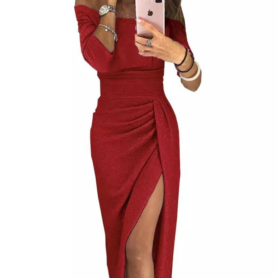 Vestido de noche de un hombro con recortes para mujer Brillante Transparente