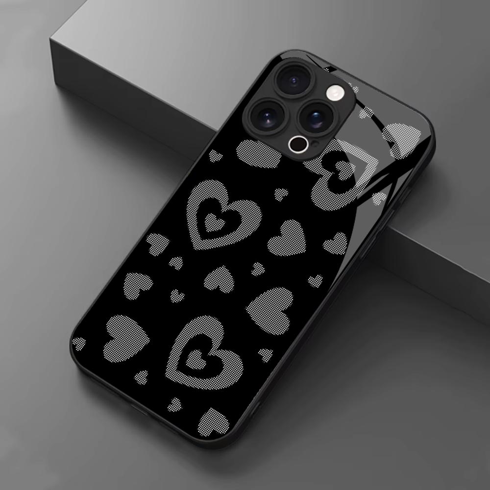 Cute Dot-Matrix Heart Print Glass phone case mobile phones for iphone 17 pro max cover for iPhone 17 16 15 14 13 12 pm Pro Plus