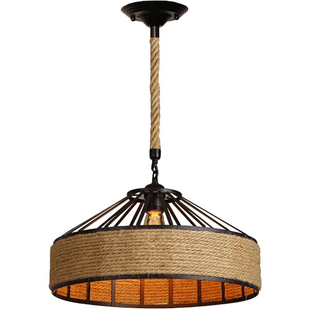 Hemp Rope Chandelier Vintage LED Pendant Light Reaturant Hanging Lamp Retro Lampshade for Living Room Home Decor
