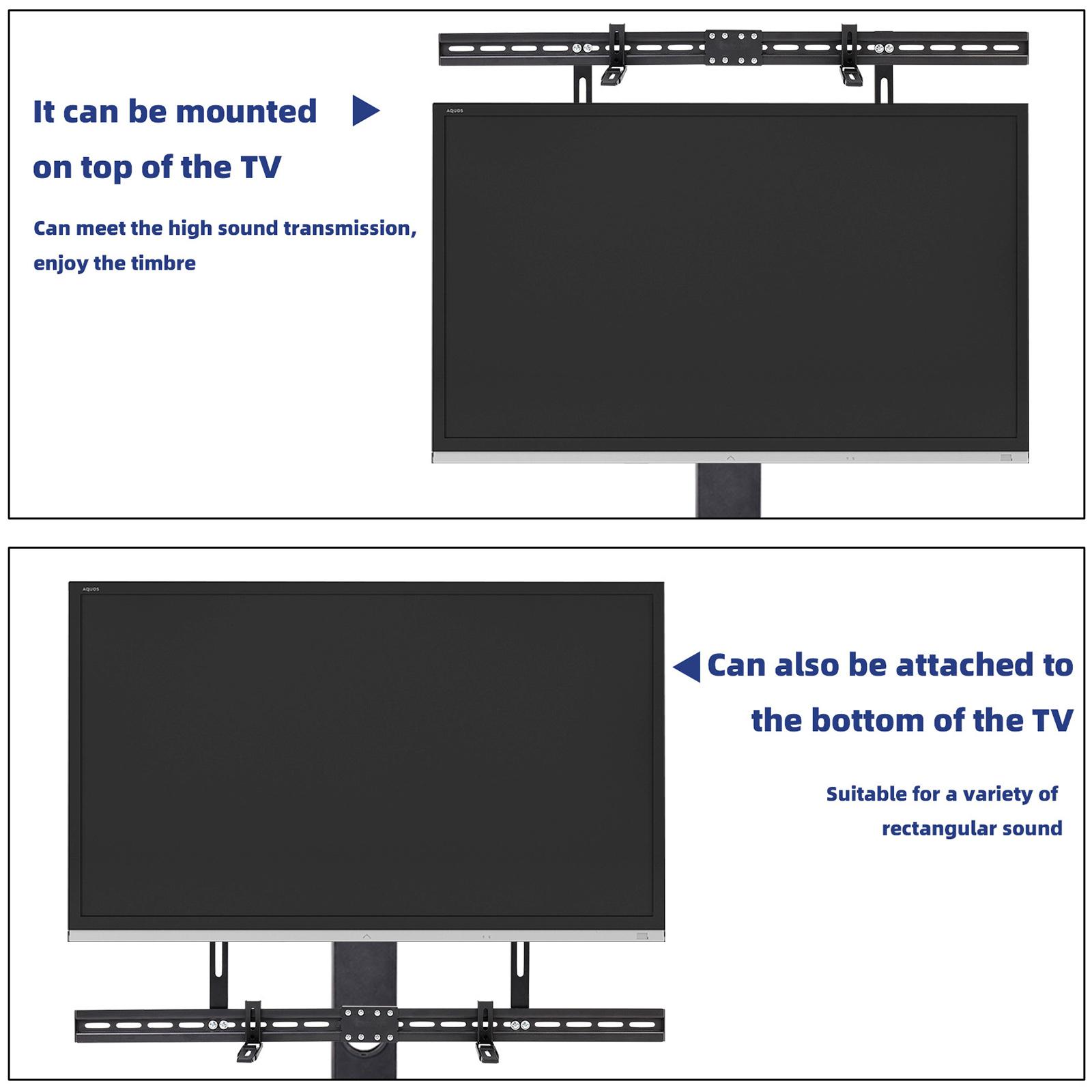 

Heavy Duty Steel Construction Soundbar Mount For Television Holds 6kg Works With Fixed Tilting Or Full Motion TV Stands 1