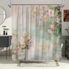 1pc Watercolor Peonies Bathtub Curtain - Pink & White Blooms with Green Foliage, Soft Gradient Design, 12 Hooks Included