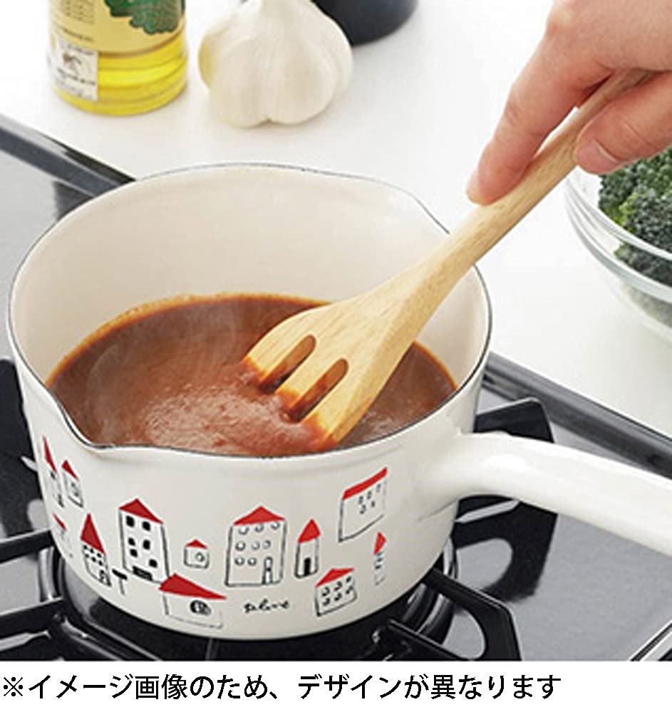 Tamahashi Milk Pan, Enamel, 15cm, IHGas Stove Compatible, Made in Japan, Prune WhiteRed Strawberry YJM-104
